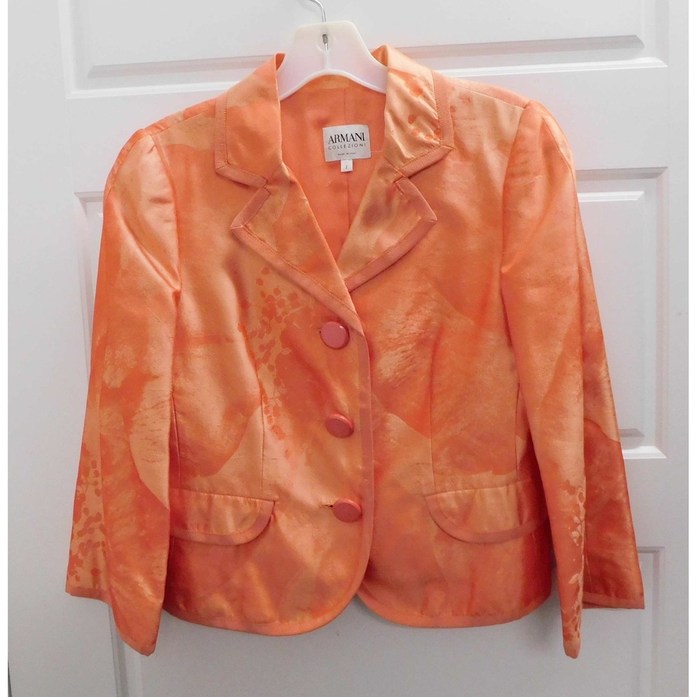 Armani Collezioni Silk Blazer Jacket Orange Pearl Size 2
